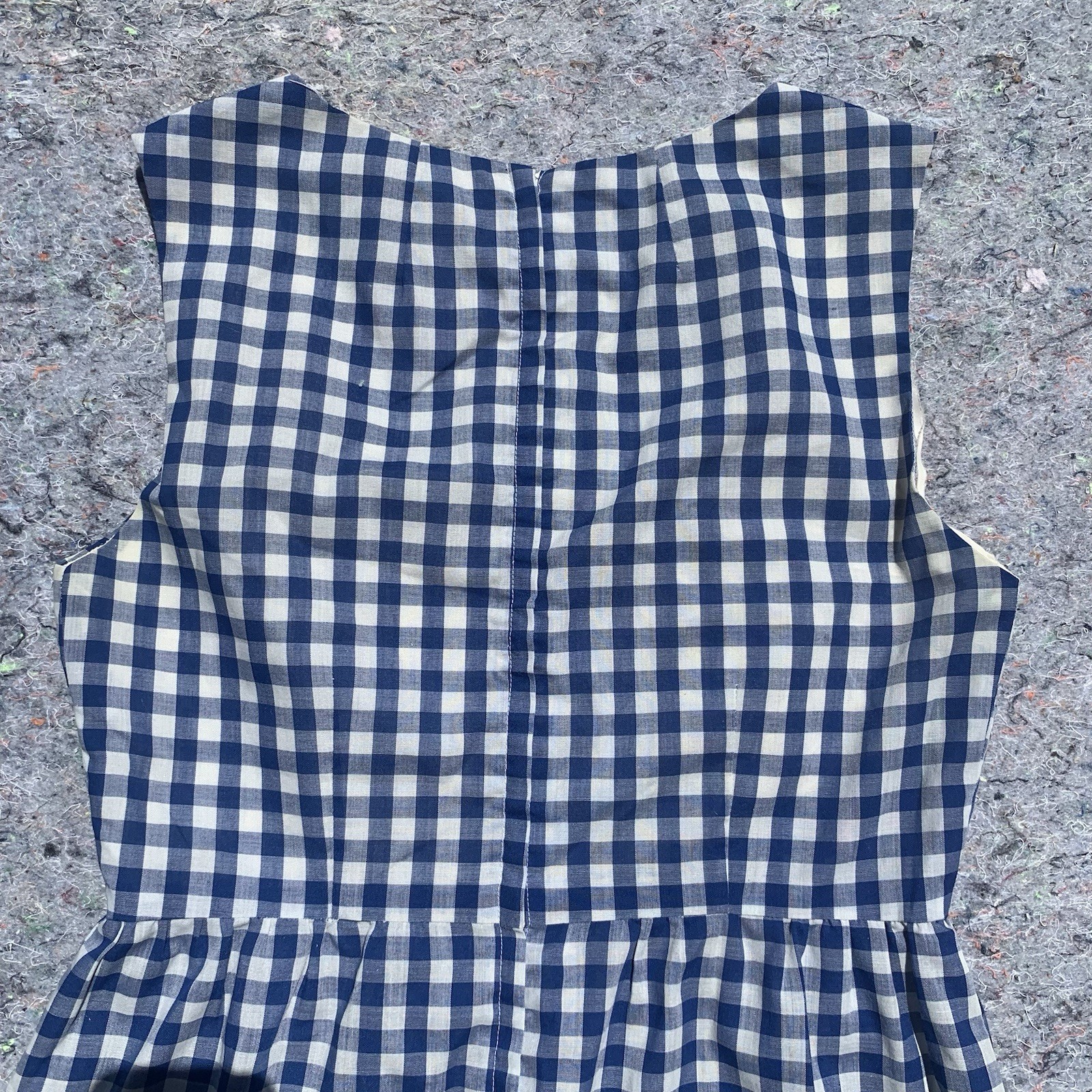 As Is vintage 50s blue gingham cotton sleeveless straight maxi dress cottage