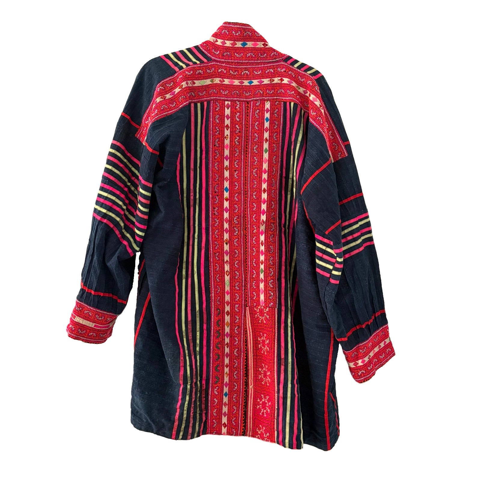 Vintage Hmong Style Embroidered Boho Jacket Art To Wear Festival Hippie One Size