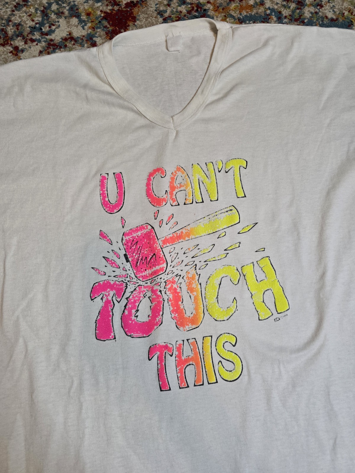 Vintage 90s MC Hammer U Can’t Touch This Graphic Sleep Shirt White Neon Ink OSFA