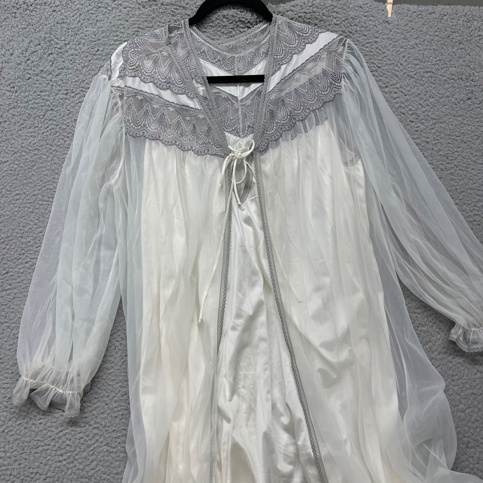 Vtg Jenelle Of California Nightgown & Peignoir Set Lace Womens L Fairy Bridal