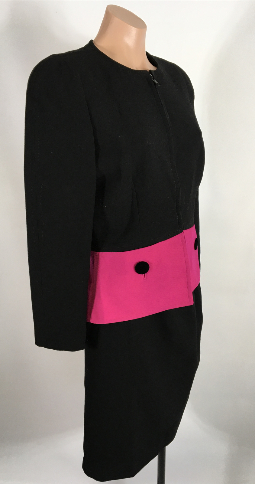 Vintage 80s Black Hot Pink Skirt Suit MOD Retro Stanley Platos Martin Ross Sz 8