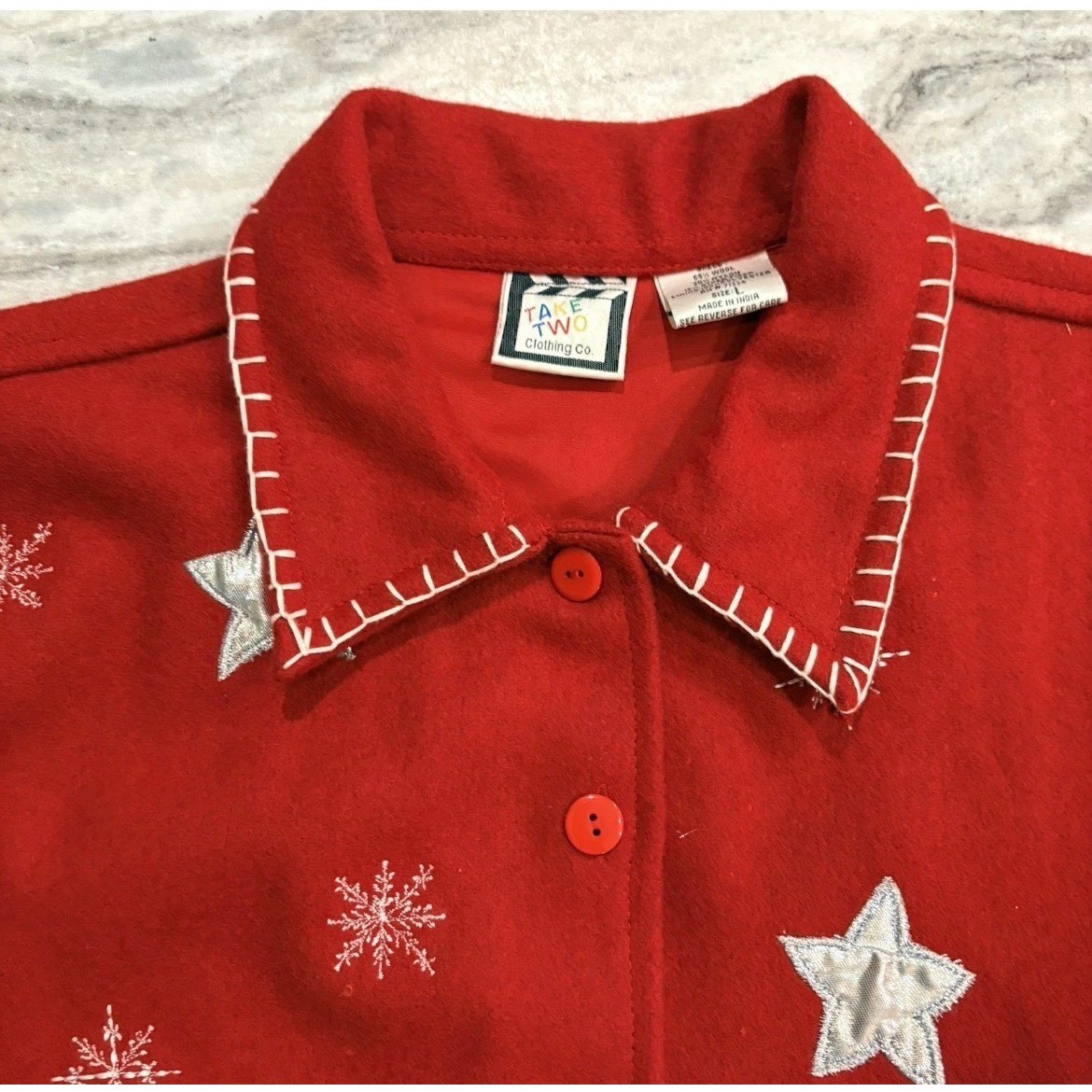 Vintage Red Wool Blend Snowman Christmas Jacket Granniecore Take Two Womens LG