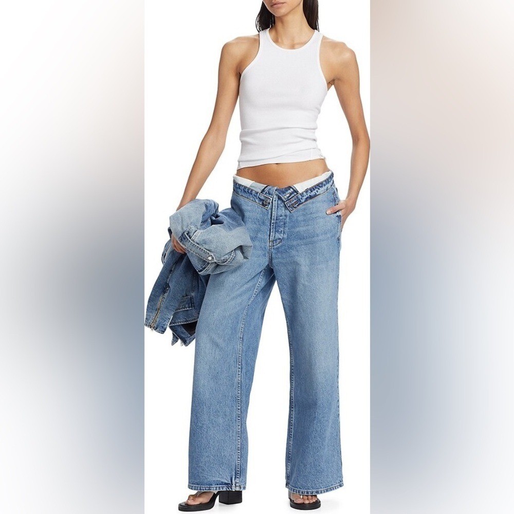 EB Denim Fold Over Waist Wide Leg Jeans street style USA actual sz 28 grunge