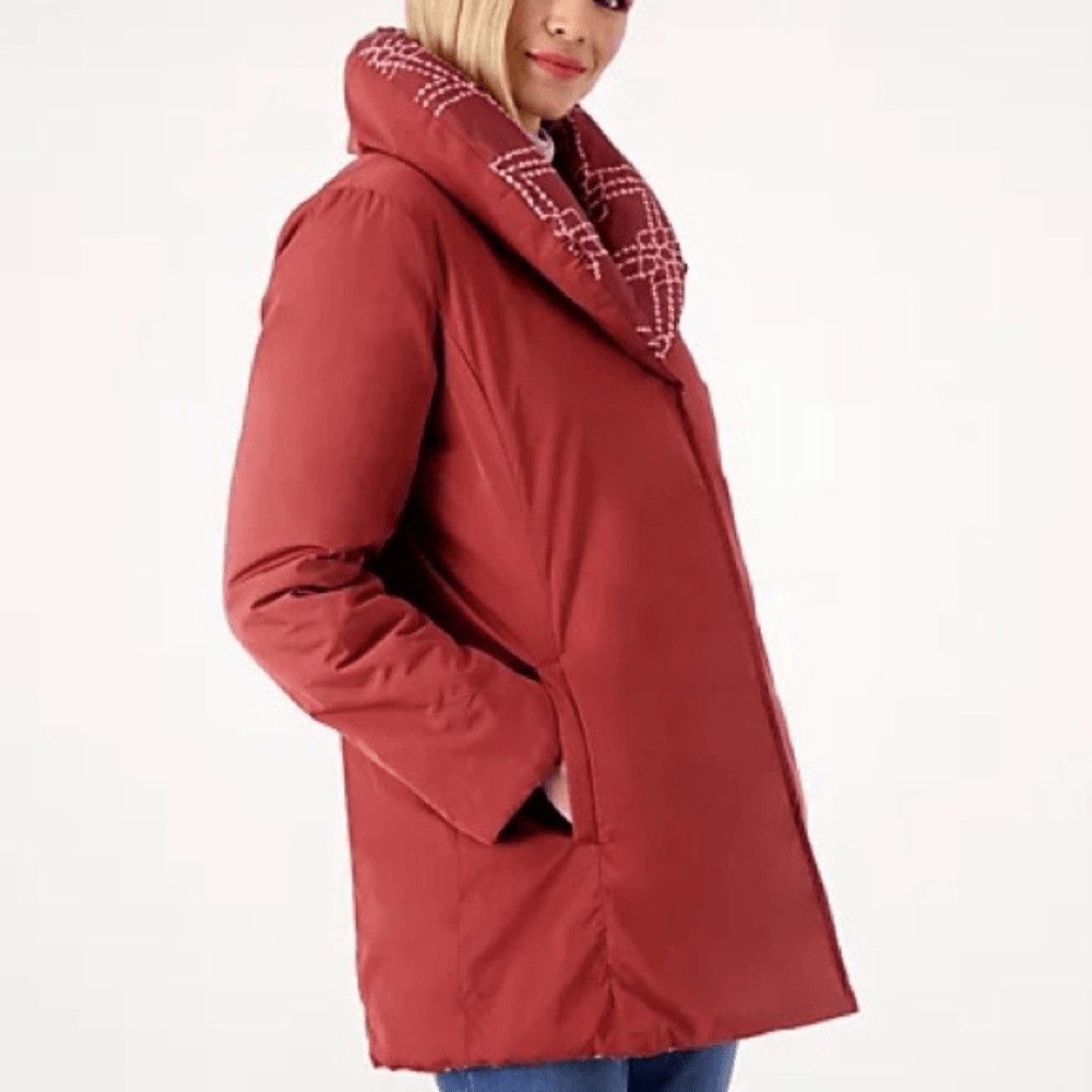 Dennis Basso Reversible Print to Solid Water Resistant Jacket