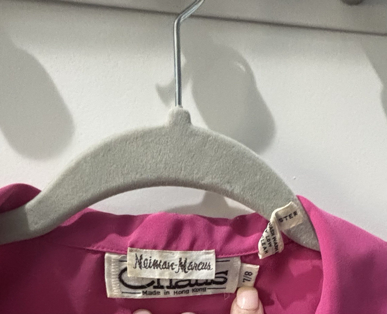 Vtg 80s Neiman Marcus Fuchsia Pink Camp Shirt Blouse Mod Boho Size 7/8 HK Made