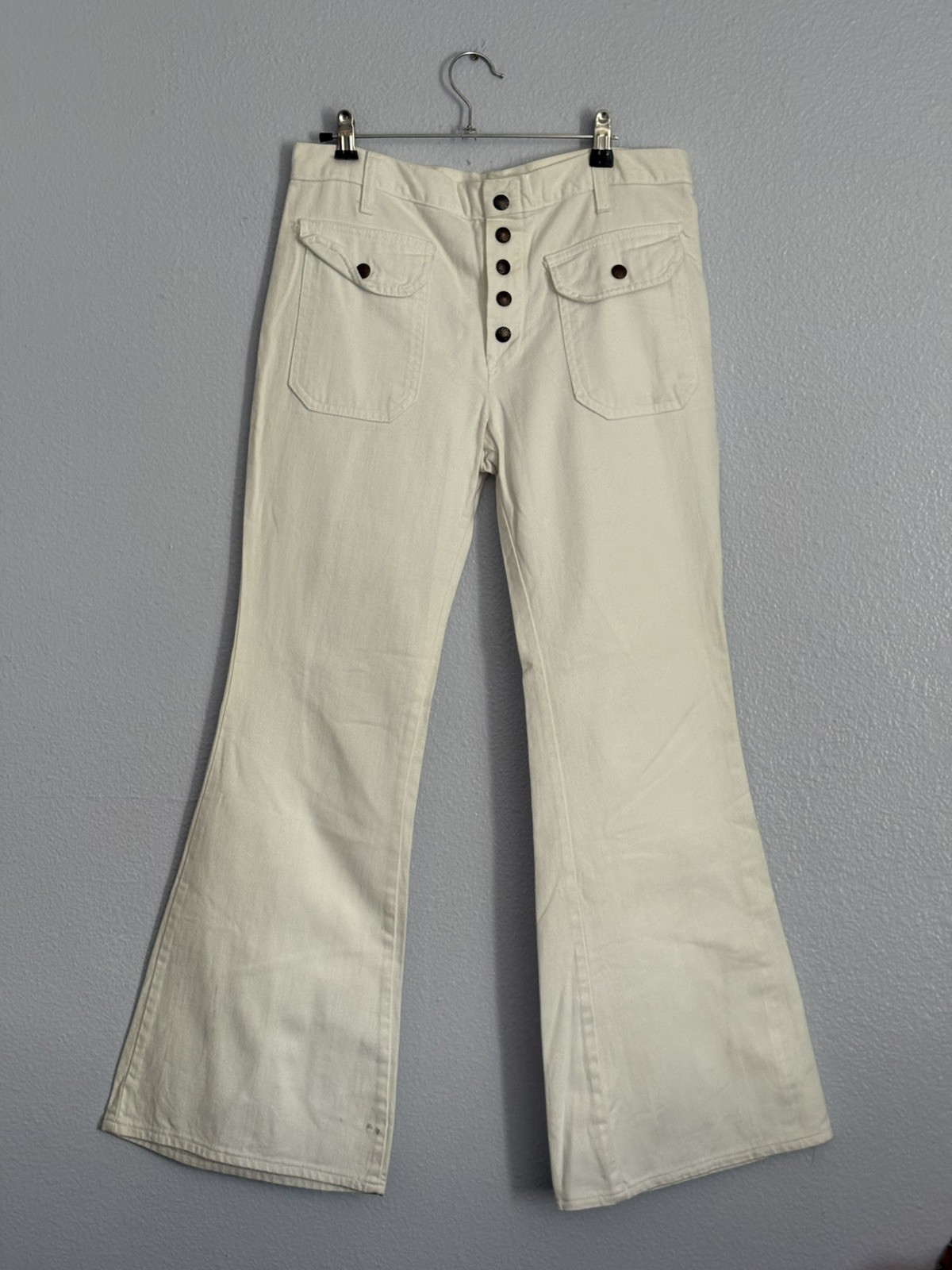 Vintage JC Penney Fashions White Bell Bottom jeans women’s Hippie Disco 32 x 30