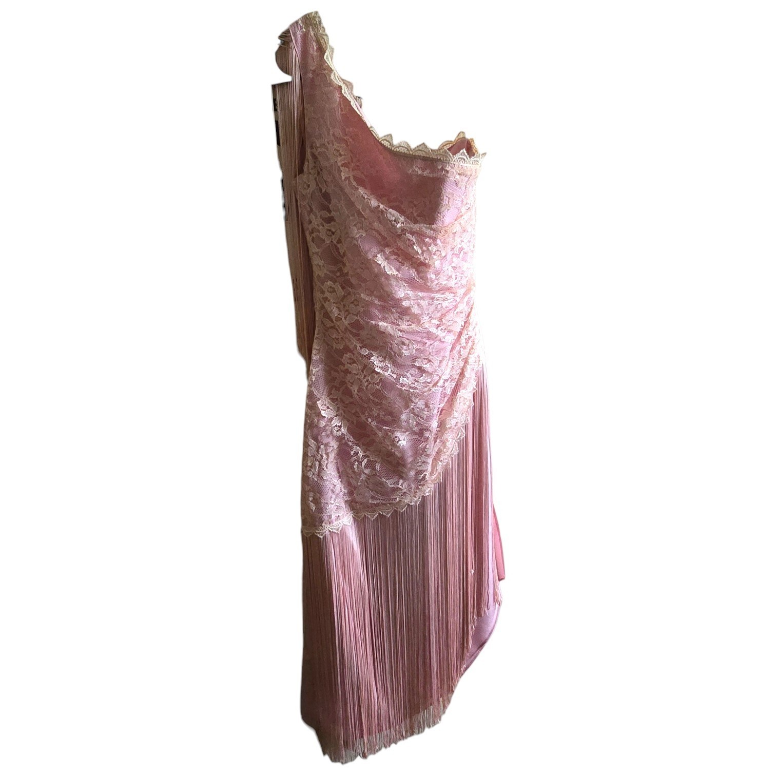 Vintage 1980s New Leaf by Samir Dusty Rose Lace & Fringe Dress