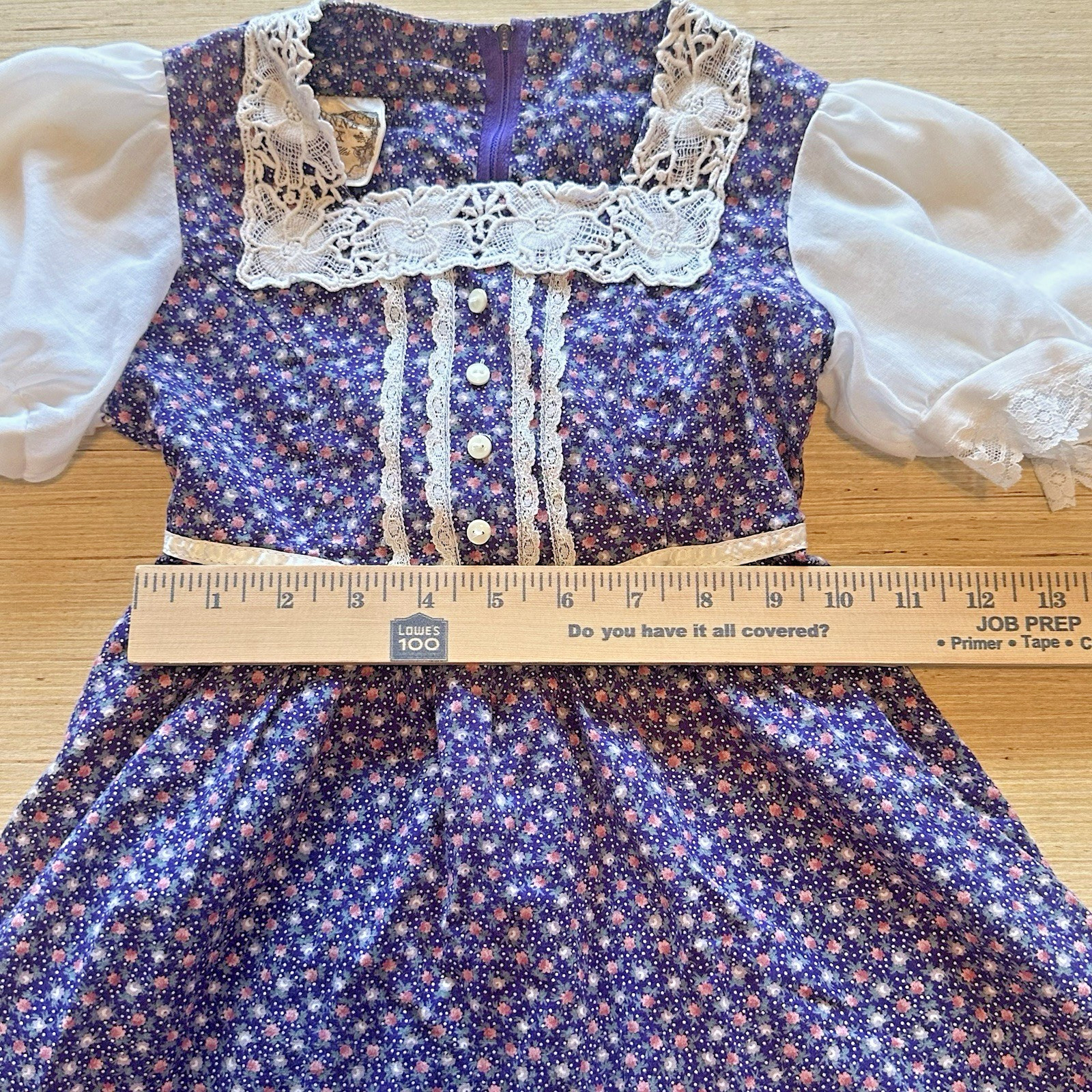 Gunne Sax By Jessica Prairie Vtg Girls Dress Purple Floral White Lace Trim 70’s