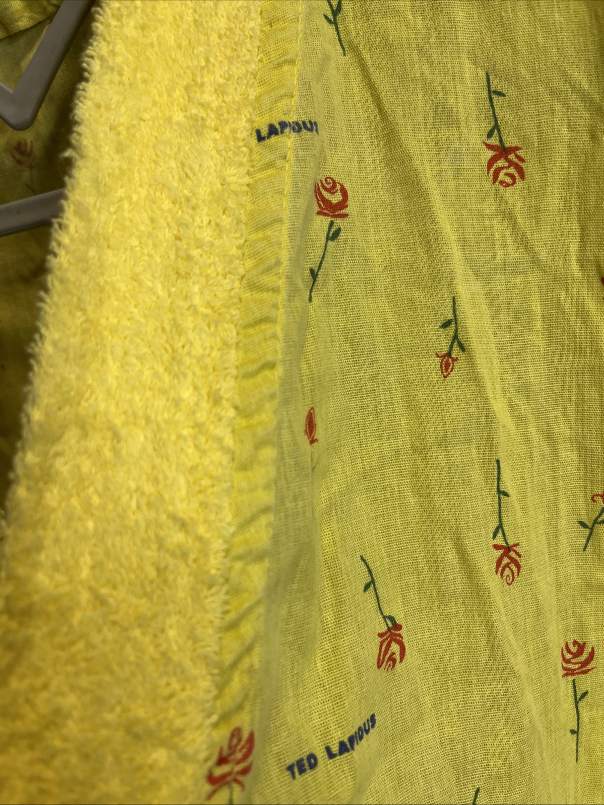 Ted Lapidus” Promotional Robe Yellow Rose Terrycloth Trim Designer Missing Belt