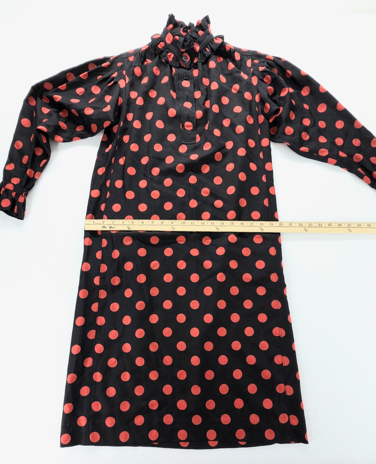 Vintage Saint Laurent Rive Gauche Red Polka Dot Dress 36 FR 4 US Made in France