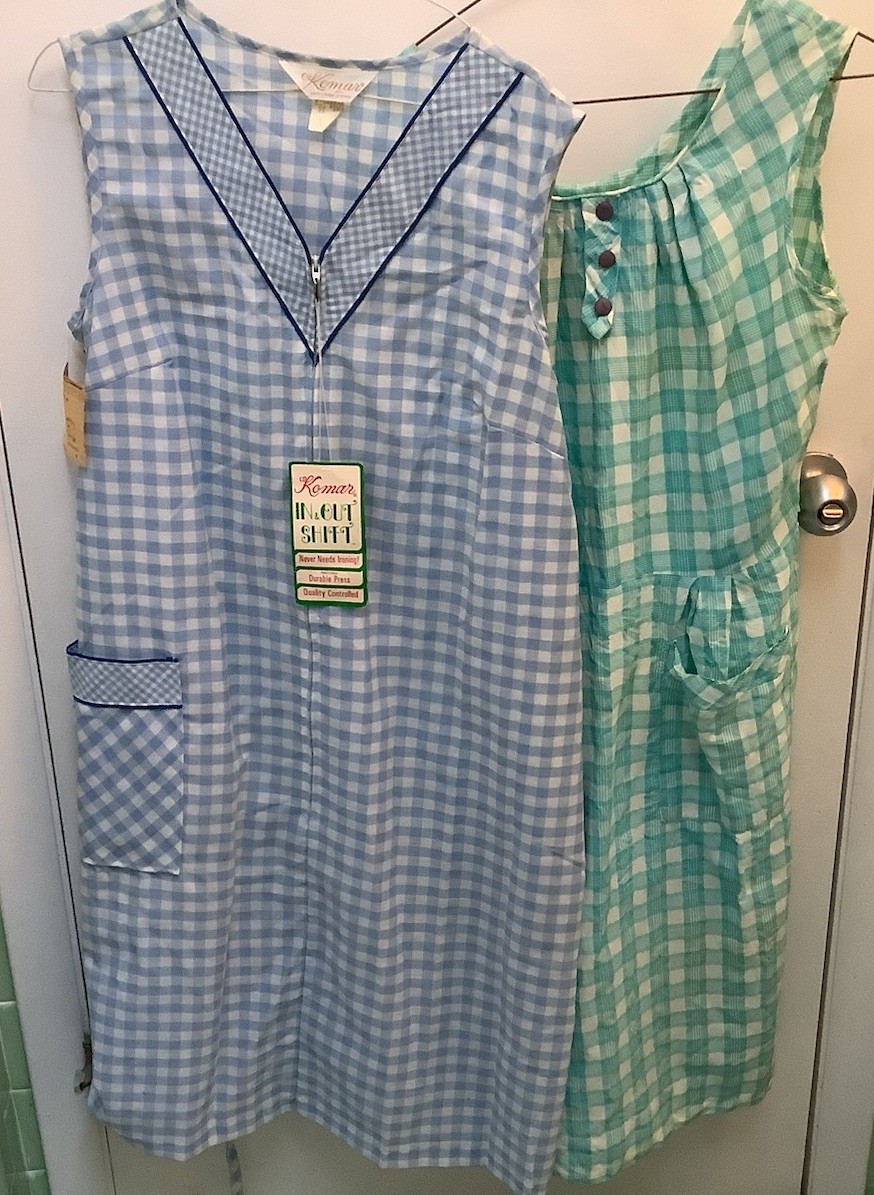 Lot Of 2 Vintage Shift Dress Komar House Coat Blue Gingham + Joyce Lane Green