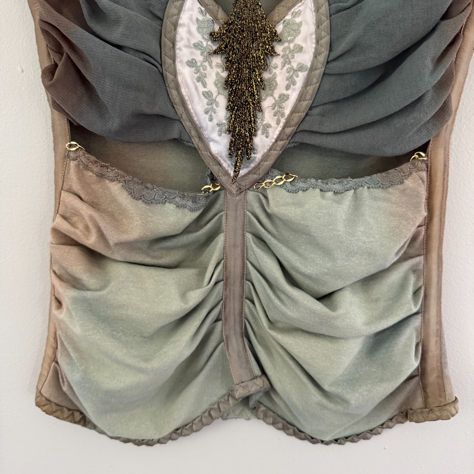 Y2K vtg CIGANA Lace Chain HANDMADE Corset Slip CUT-OUT Upcycled Tank Top Gypsy M