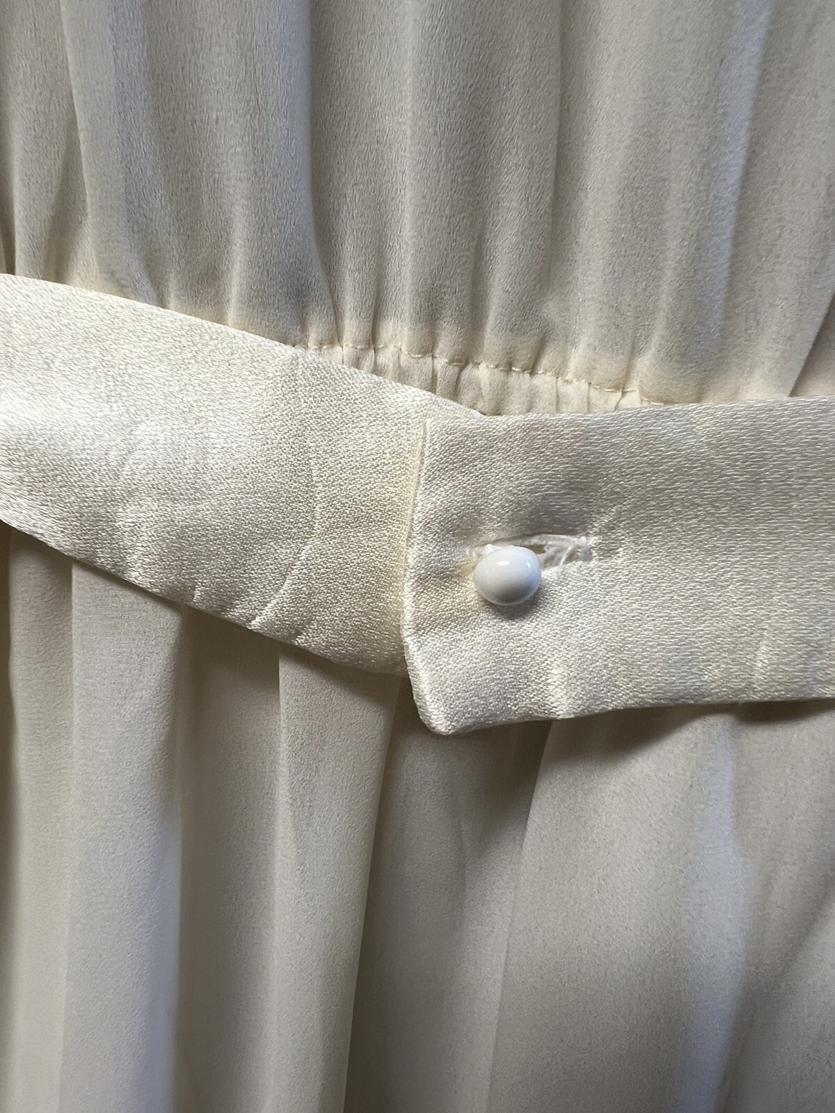 Vtg 80s Alison Peters Dress Sz S Ivory Wedding Lace Cowl Sheer Midi Satin Belt