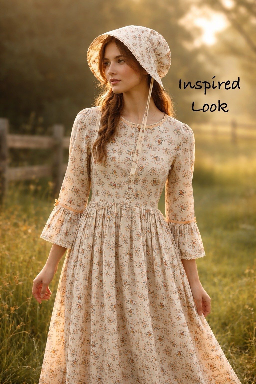 VTG Handmade Amish Prairie Dress w/ Bonnet Floral Calico CottageCore—XS/READ
