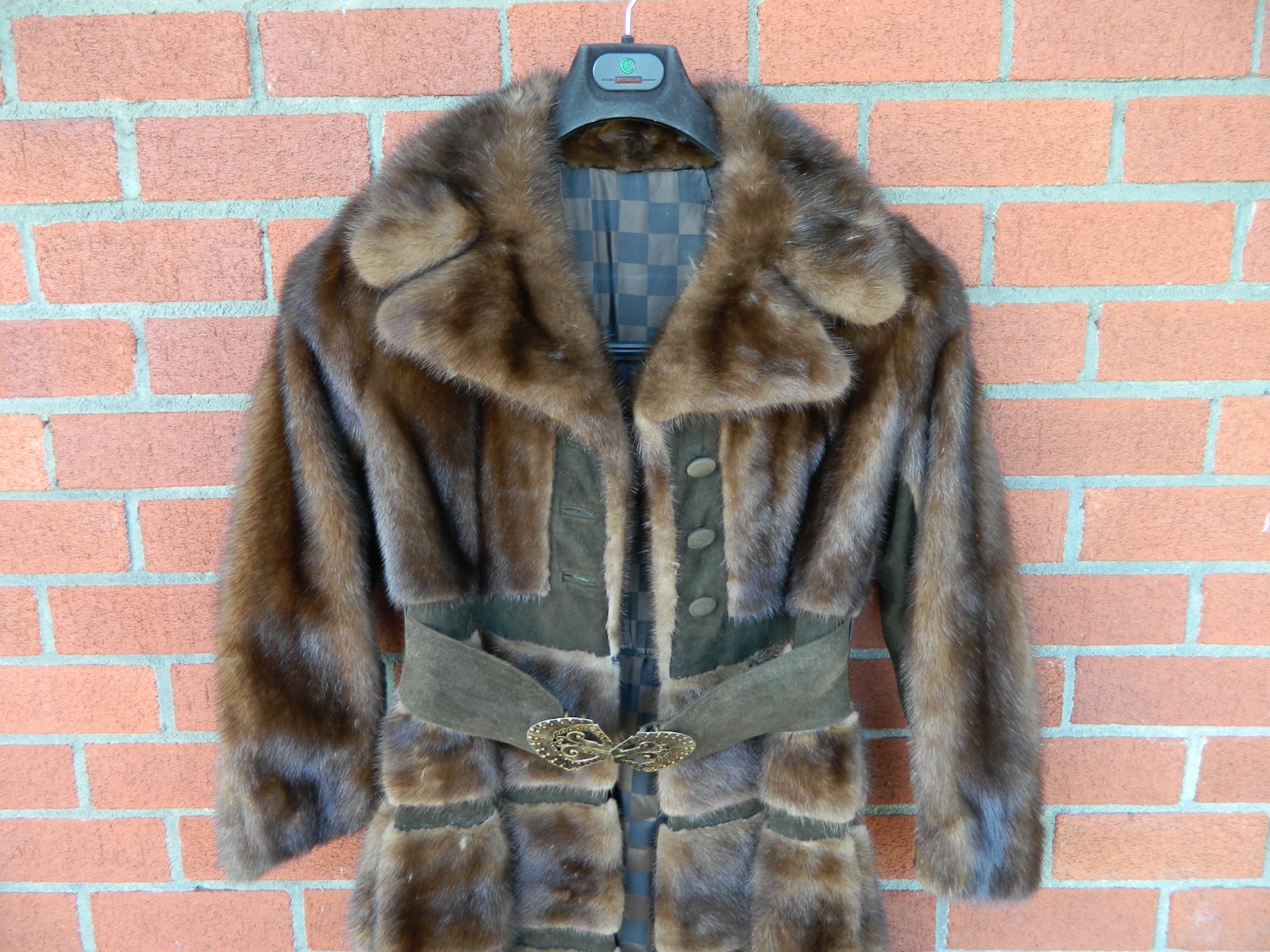 Vintage Real Mink Fur & Suede Metal Belted Coat Mod Paneled Design AS IS Medium