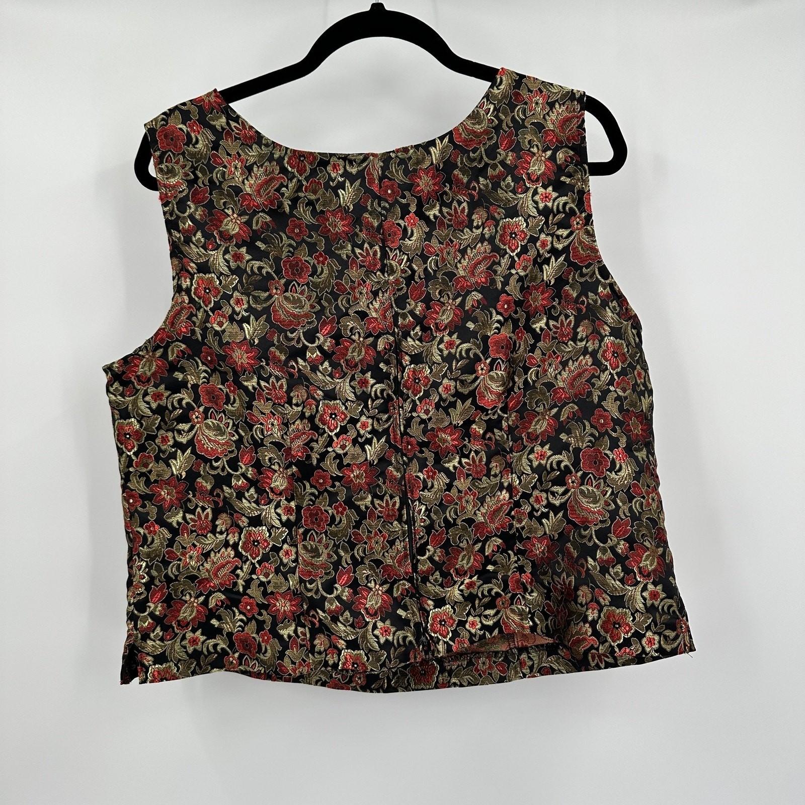 Women Dark Floral Tapestry Top Size 18 Vintage Boho Gothic Romantic Cottage Noir