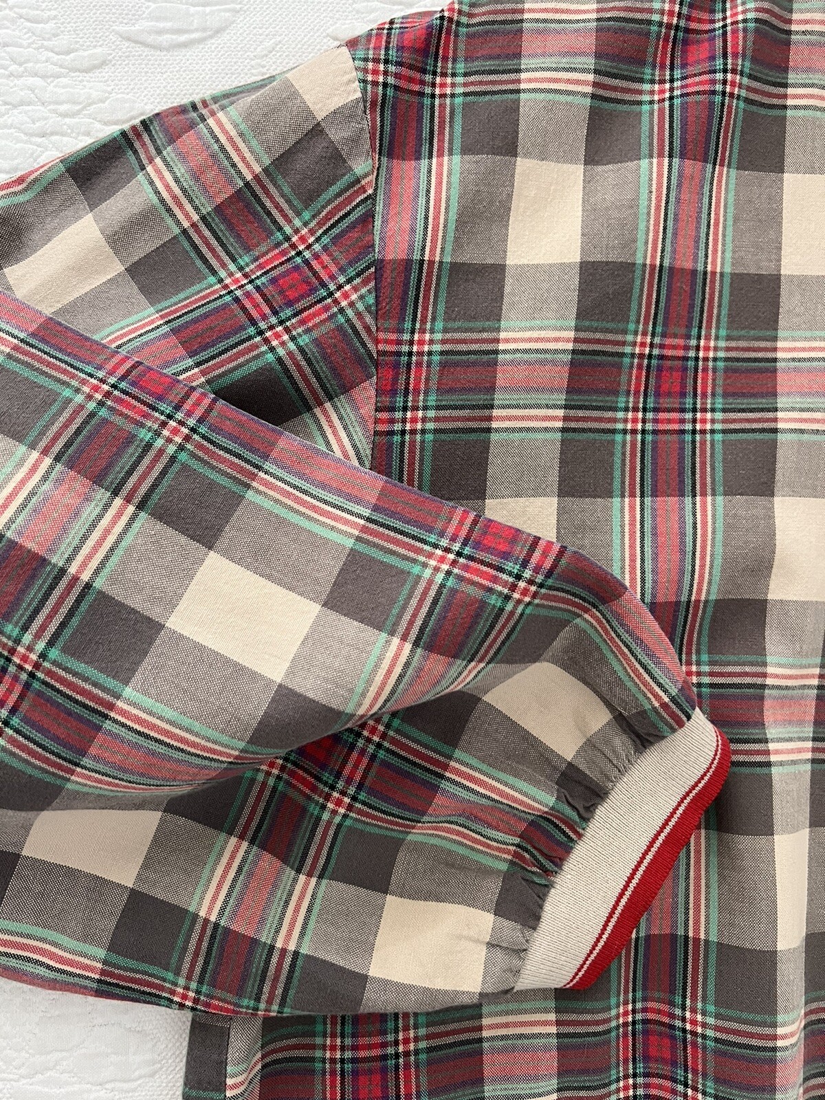 Vintage 1980’s Actif Cropped Top Blouse Shirt Balloon Sleeve Women’s Large Plaid