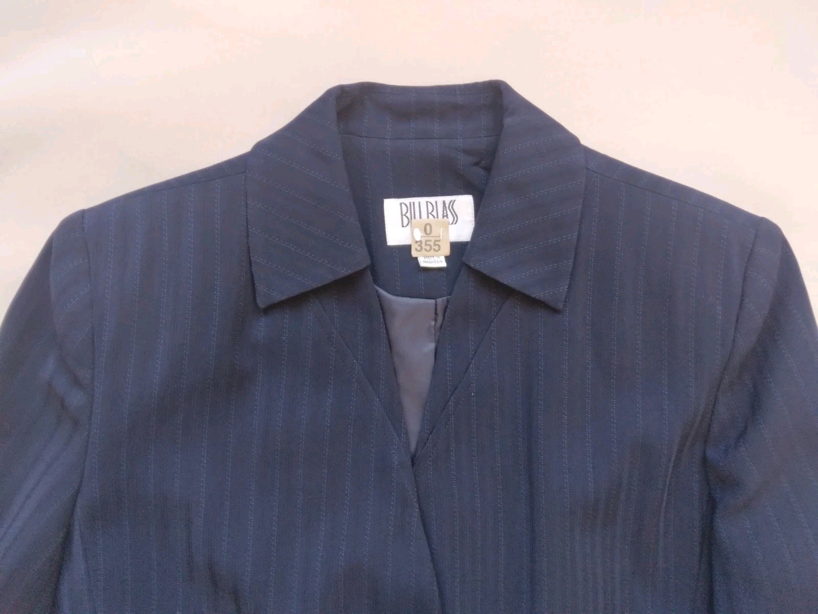 Bill Blass Womens Blazer Sz 14 Sport Jacket Dress Coat Navy w/ Pinstripes