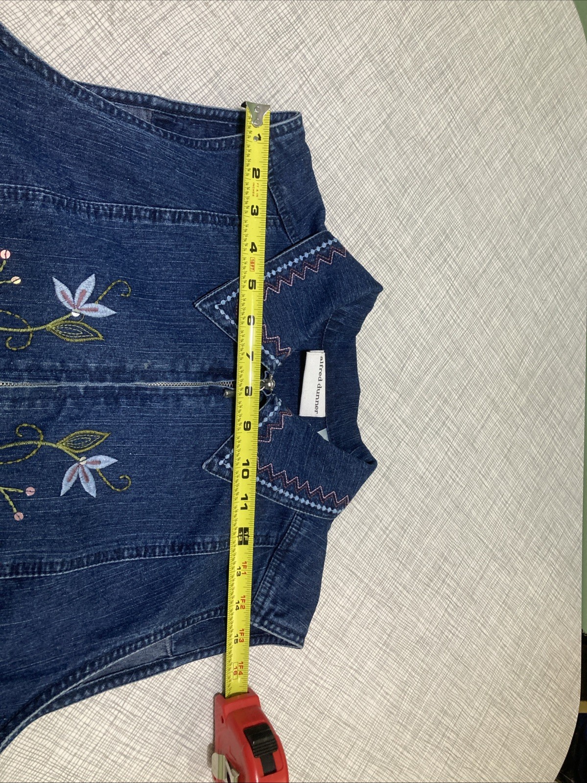 Vtg 90s Y2K Alfred Dunner Embroidered Denim Vest Granny Cottagecore Floral Sz 8