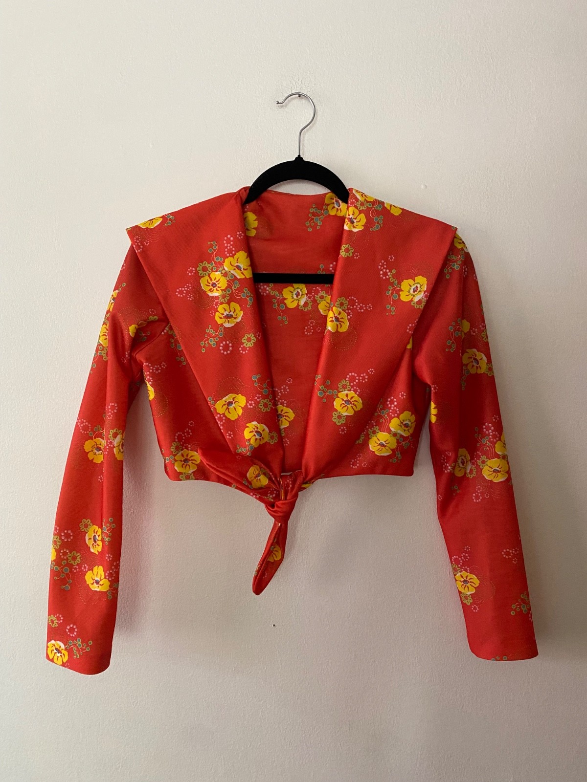 Rare Vintage 1970s Orange Floral Maxi Dress Jacket Hooded Boho Unique Small