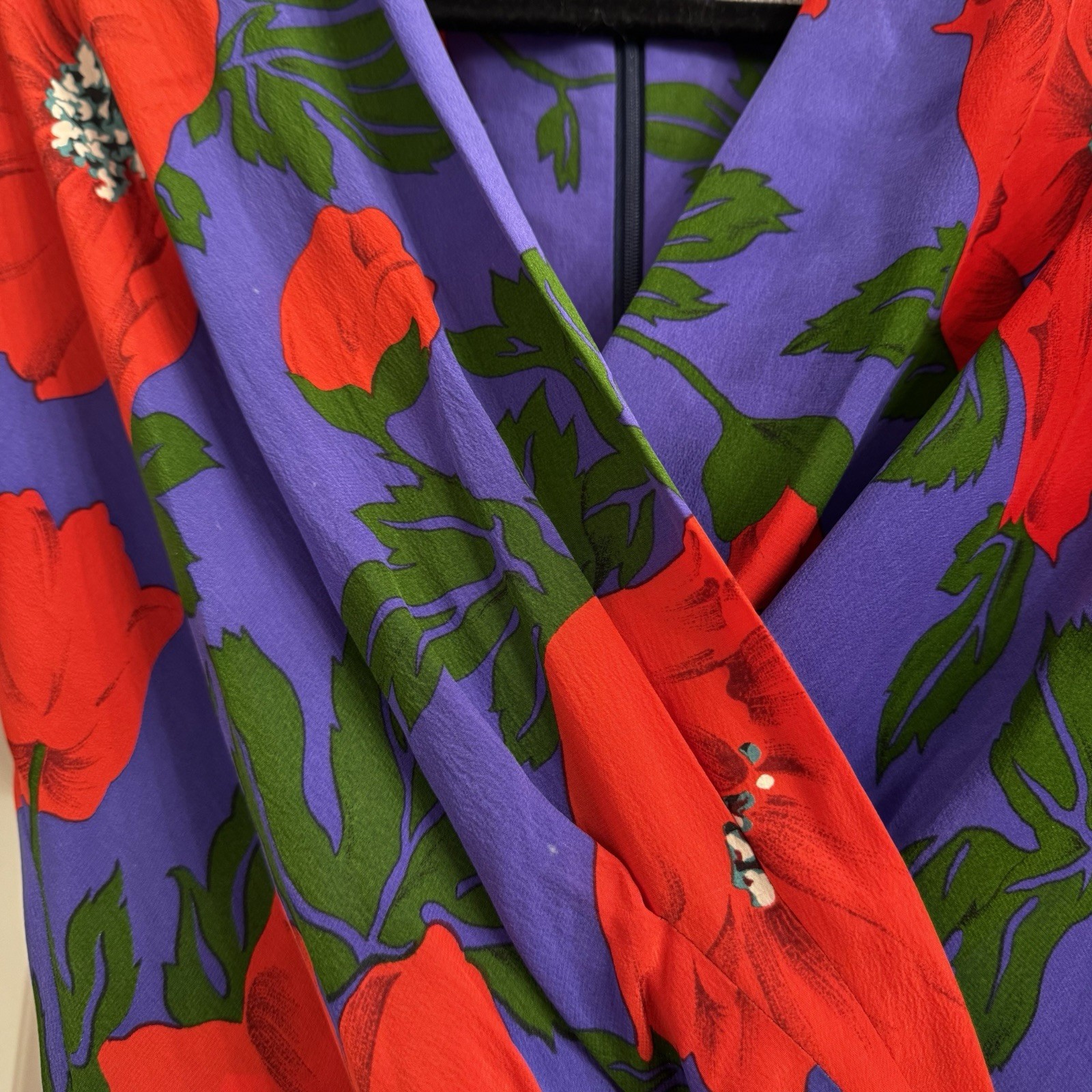 Vintage 80s Liz Claiborne 100% Silk Floral Dress Red Purple Midi 4 Shoulder Pads