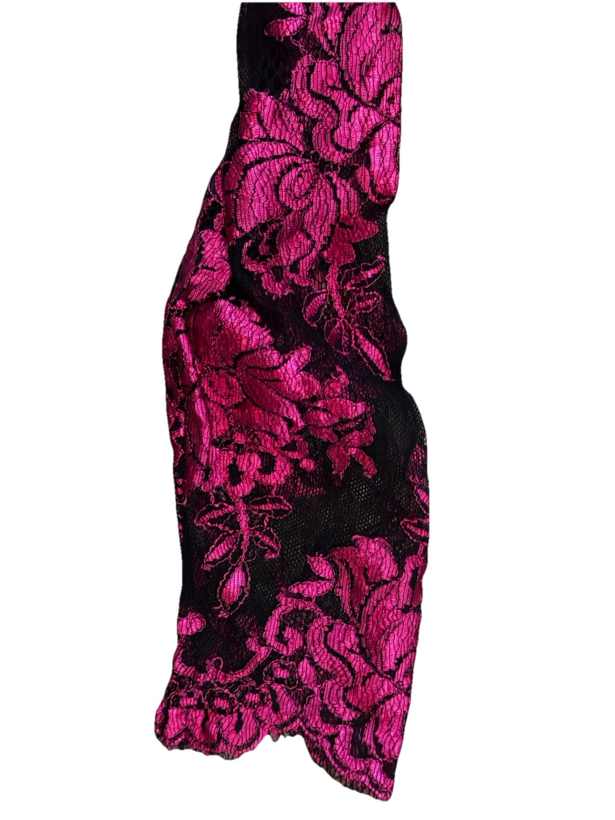 VTG Jill Richards French Lace Gown Dress Pink Midi Black 80s Ruched Size 6 8