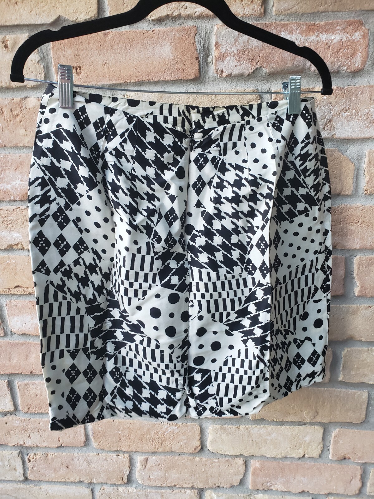 VTG 90s Cache Black White Print All Silk Mini Skirt Sz 8 Club Cougar Y2K FLAWS