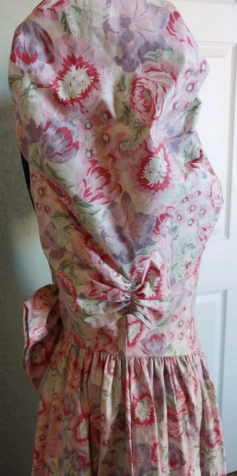 Vtg 1980s Laura Ashley Cottage-core Romantic Puff Sleeve Large Bow Tea Dress