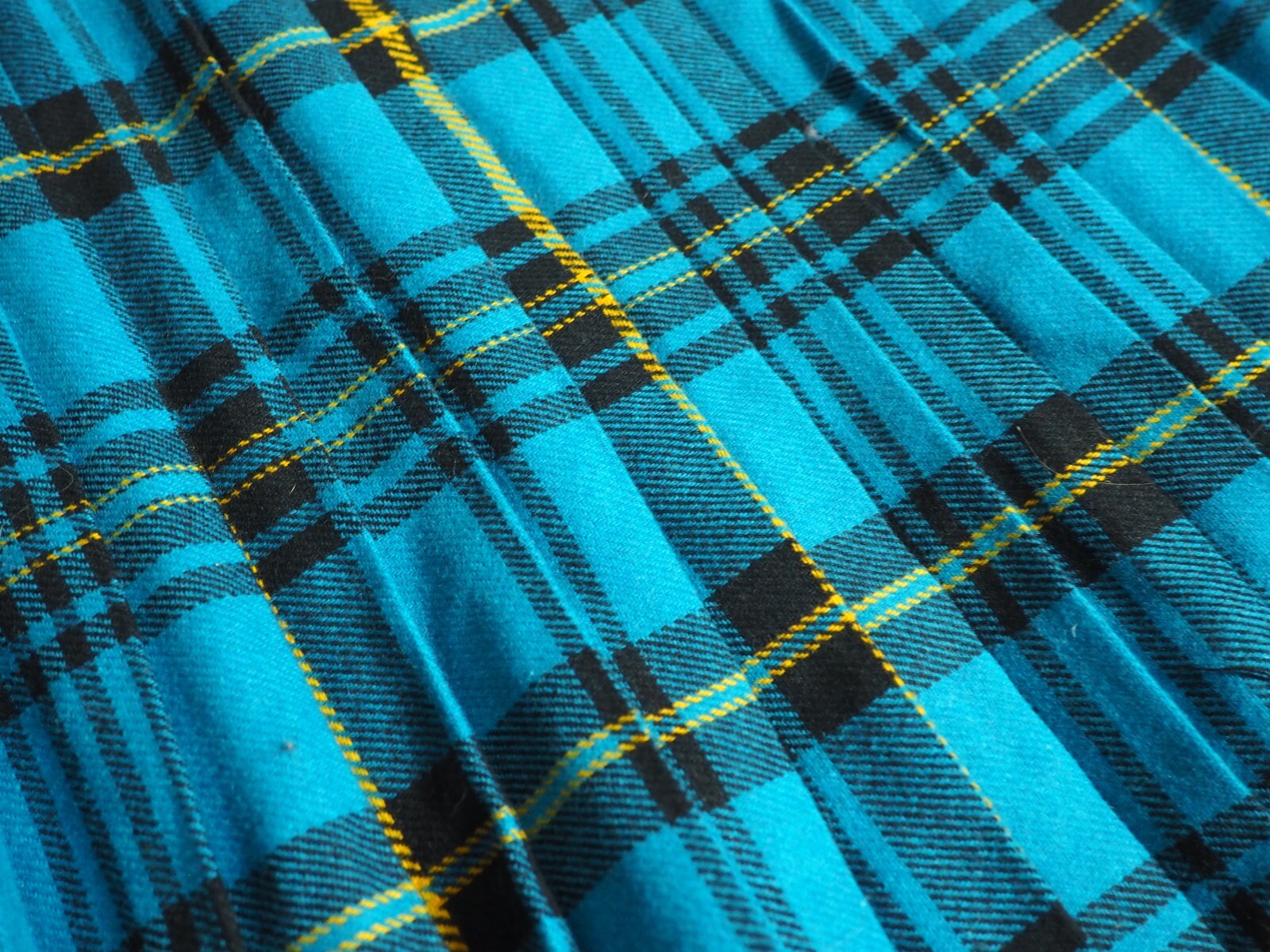 VTG 80s 90s Tan Jay Blue Black Plaid Wool Blend Lodge Fall Pleated Skirt 32W 16