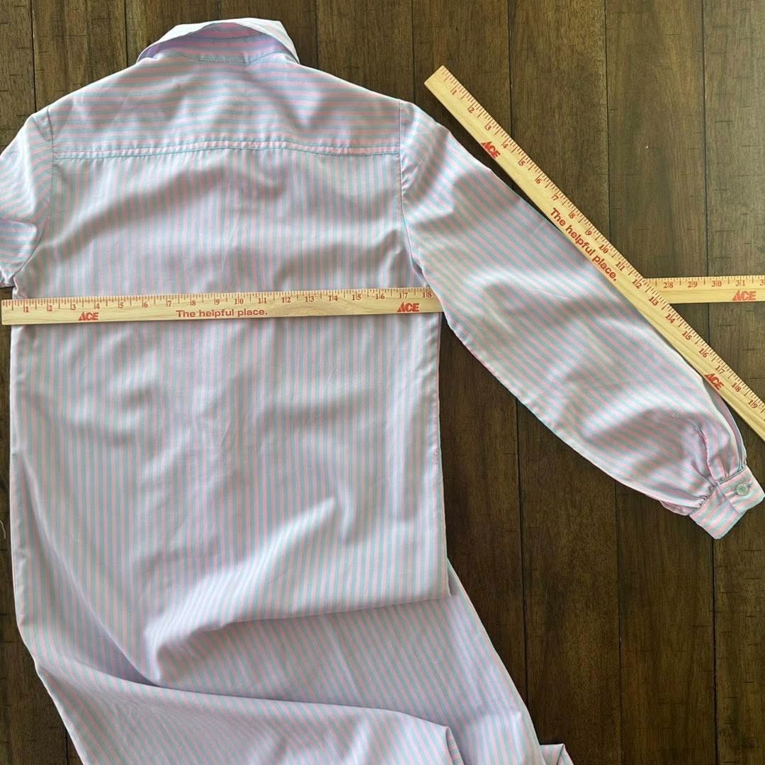 Vintage Shrader Sport Stripe Shirt Dress Pink Blue ILGWU Tie Waist S