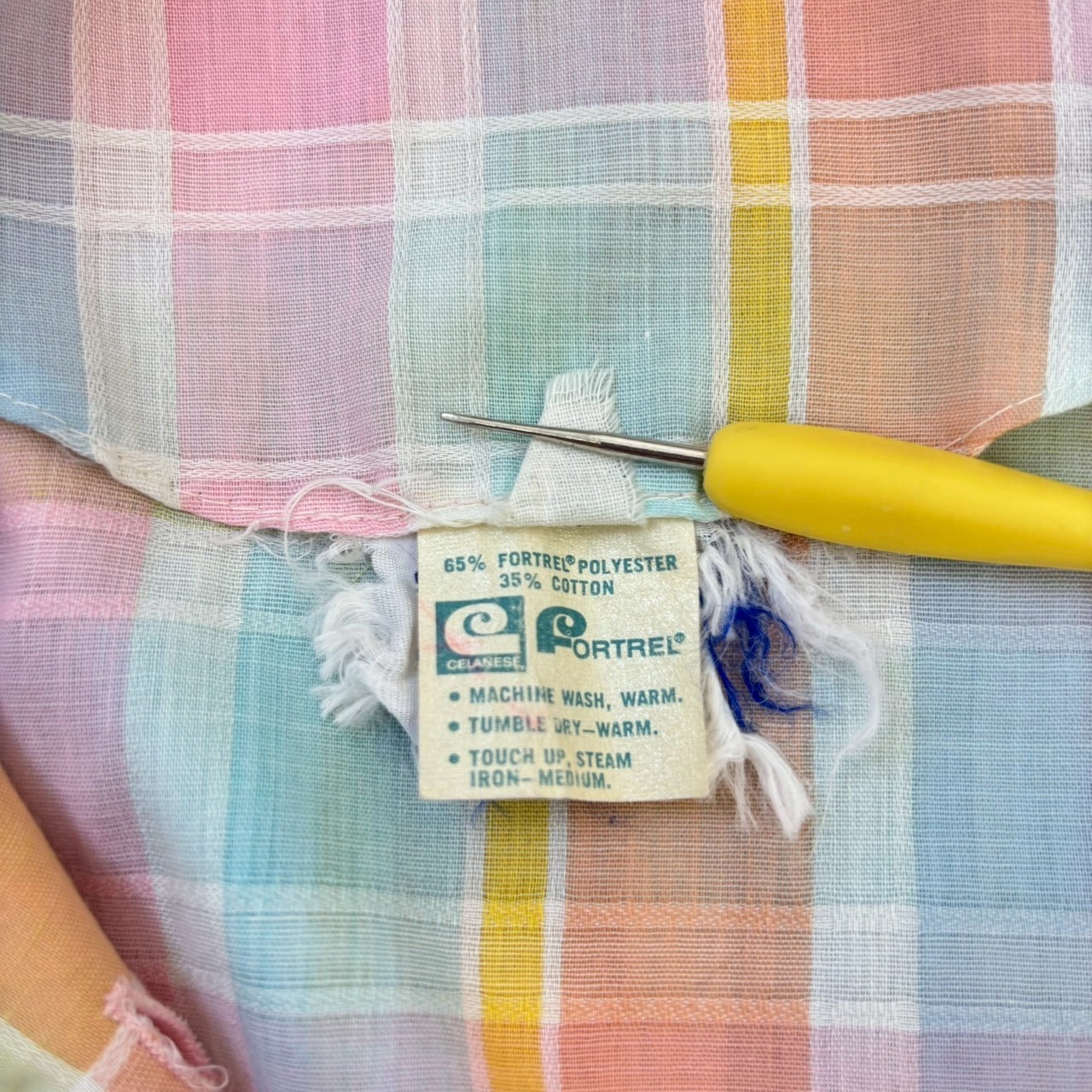 Vintage 70s Style Pastel Plaid Shirt Dress Made in USA Cottagecore