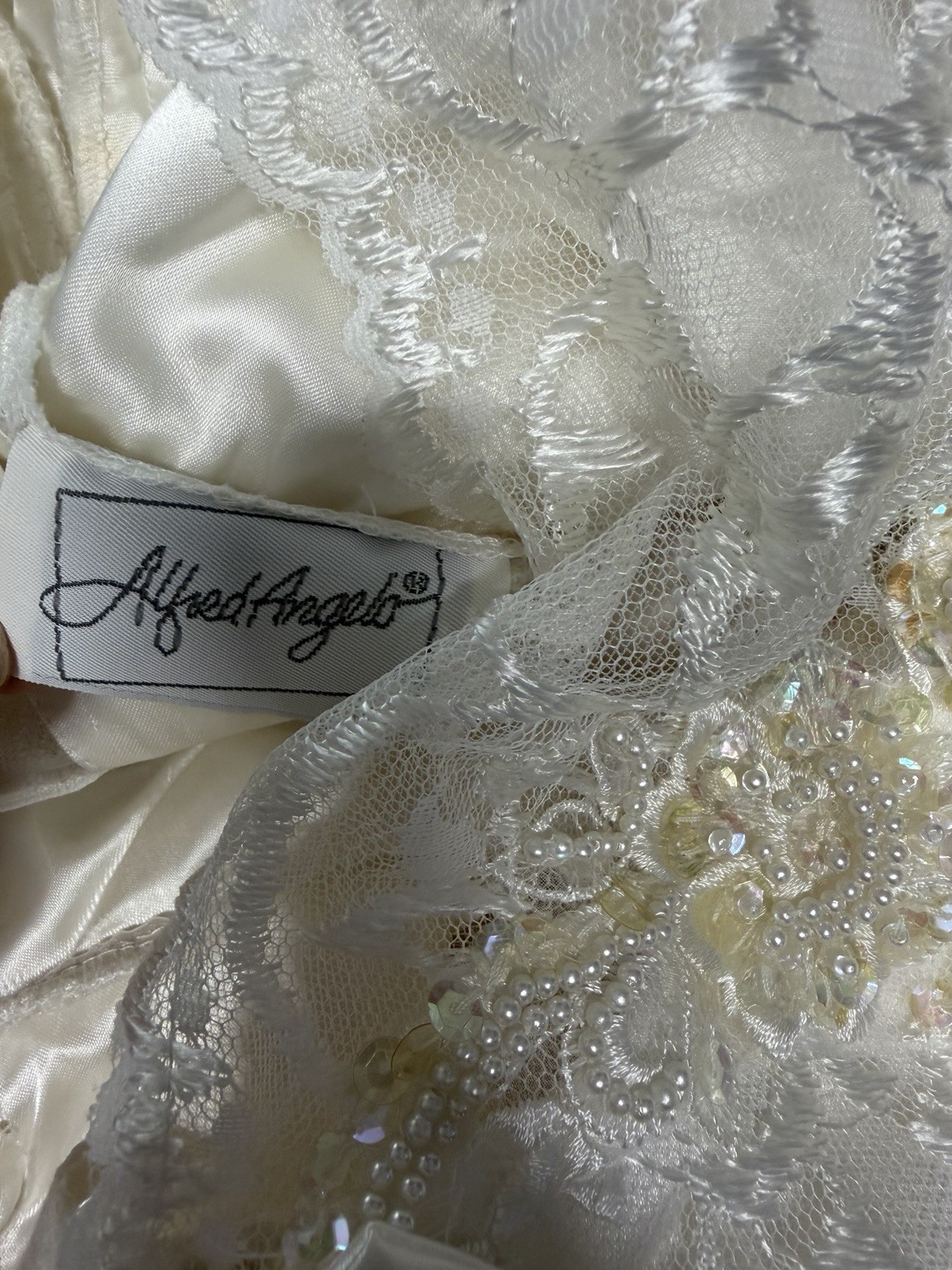 Alfred Angelo Y2K VTG 80s 90s White Satin Short Sleeve Wedding Dress V Neck S