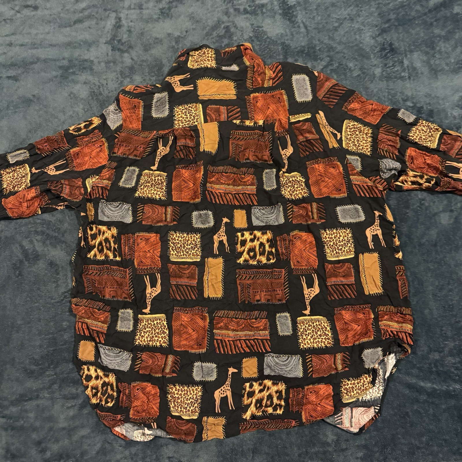 Vintage C.M. Shapes Animal Print Patchwork Giraffe Leopard Button Up Shirt