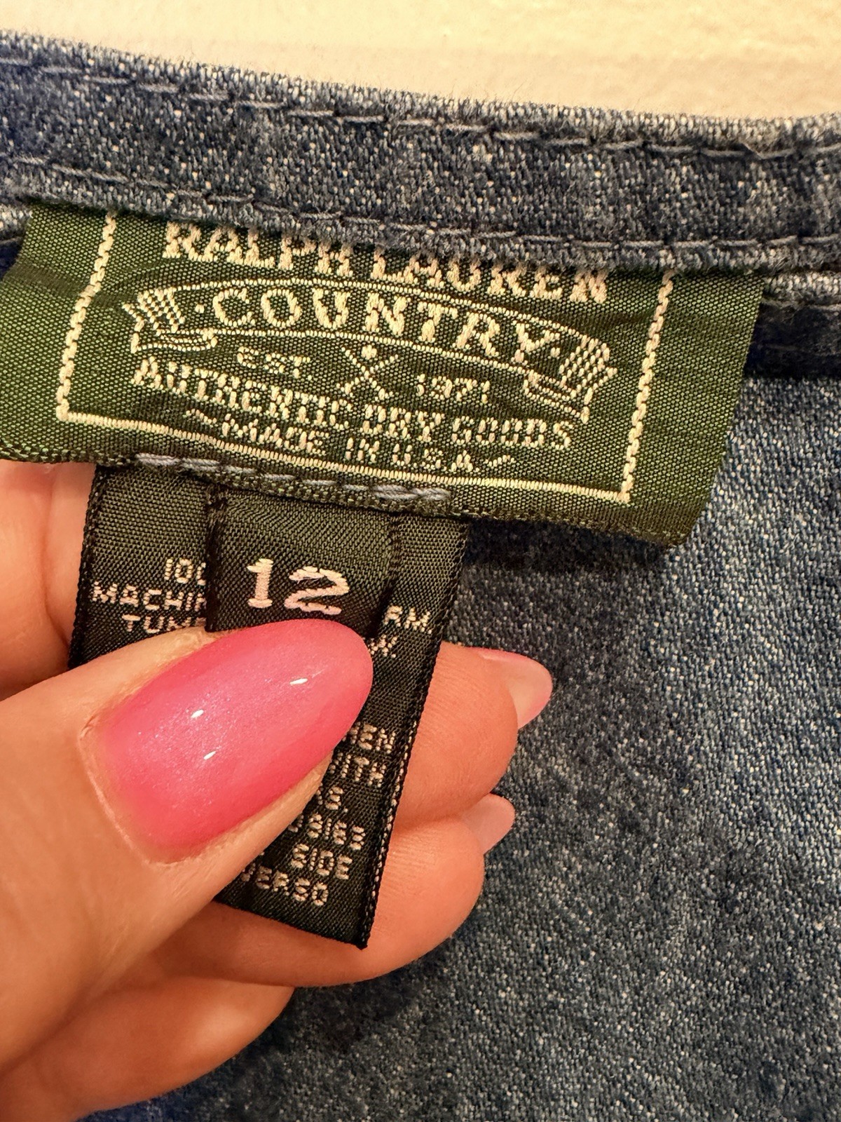 Ralph Lauren Country Denim WrapFront Midi Skirt Vintage 1980 100% Cotton Size 12