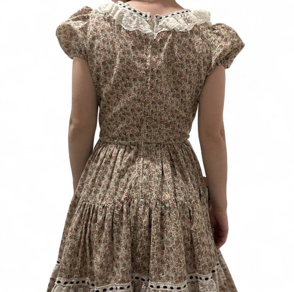vintage 70s floral babydoll dress with lace trim