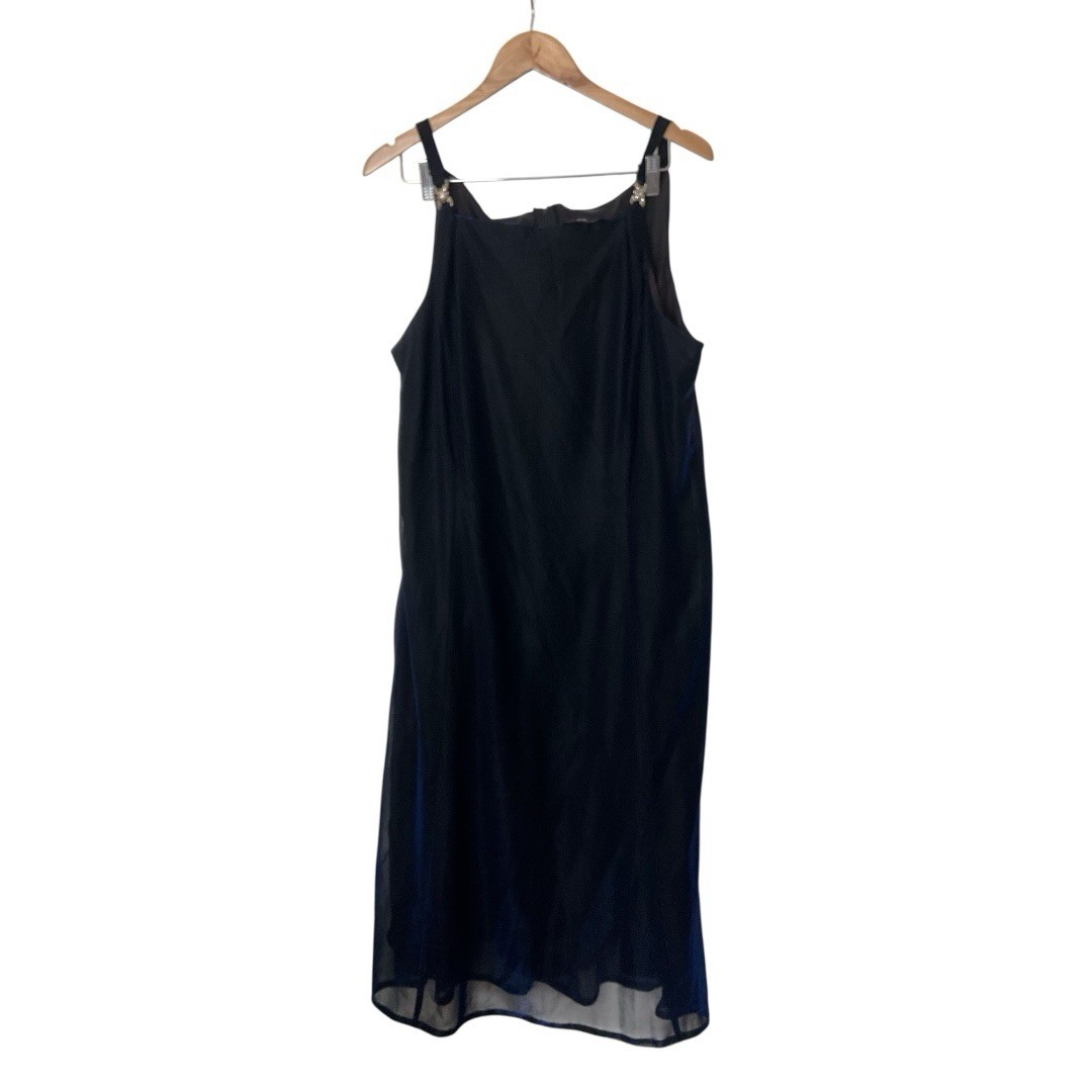 Vintage Y2K Blue Black Sparkle Mesh Overlay Dress Whimsigoth Grunge M