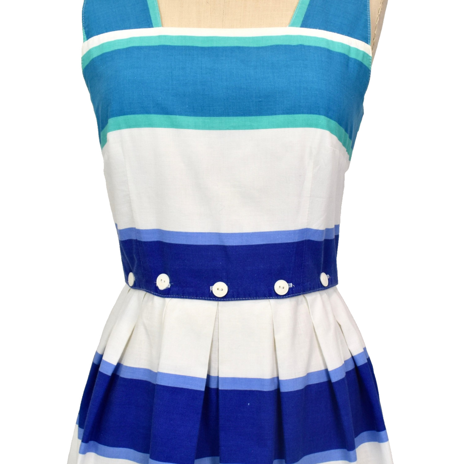 Vtg 70-80s LANZ Stripe Cotton Sundress Button Detail Midi Dress Set Size 7/8 S
