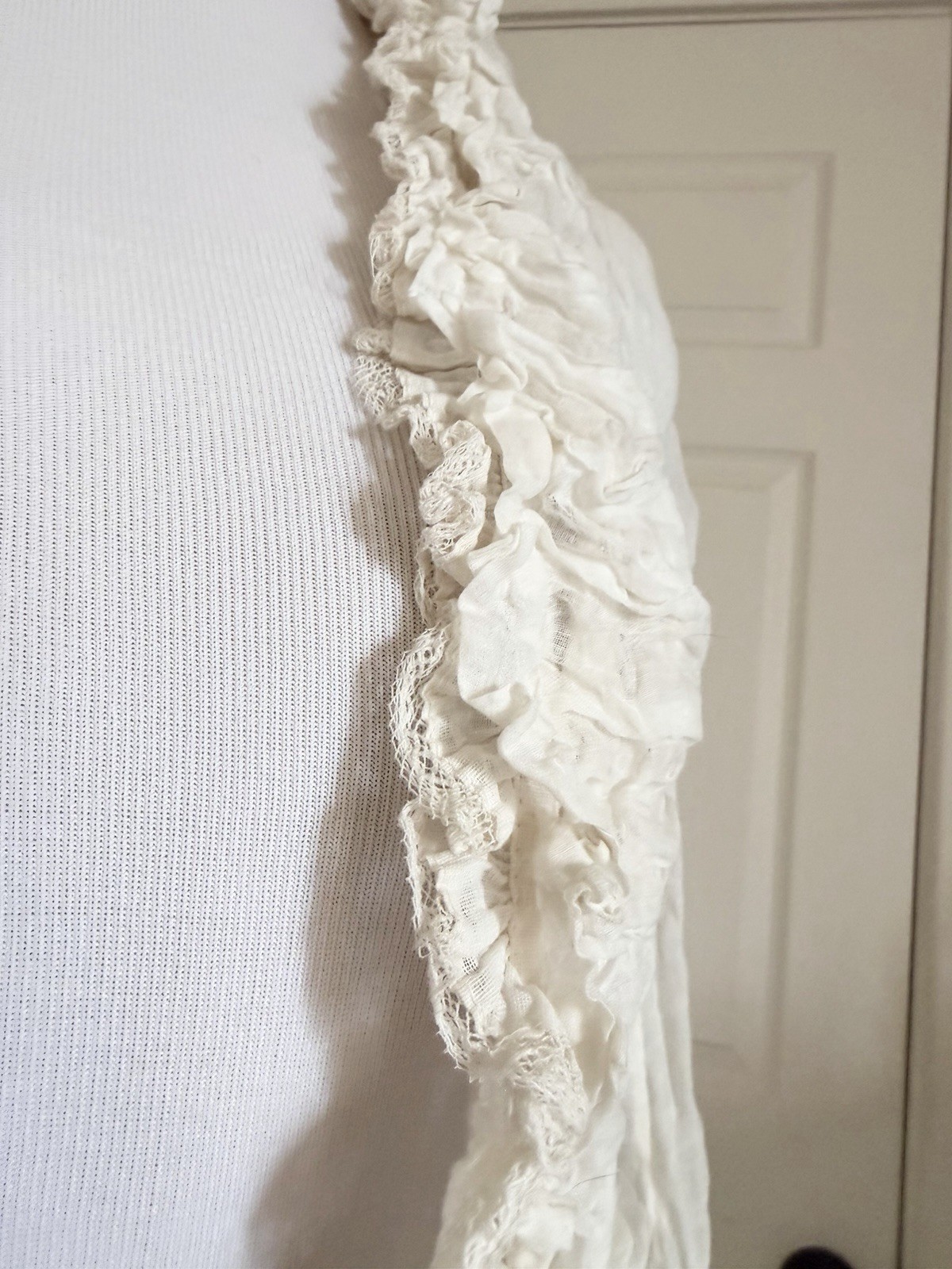 Antique 1880s Victorian White Bustle Ensemble with Jacket Bodice & Ruffle Skirt