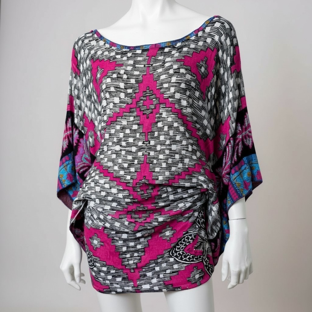 ​VINTAGE Custo Barcelona Graphic Dress M Cyber Geometric Pink Mini Minor Flaw