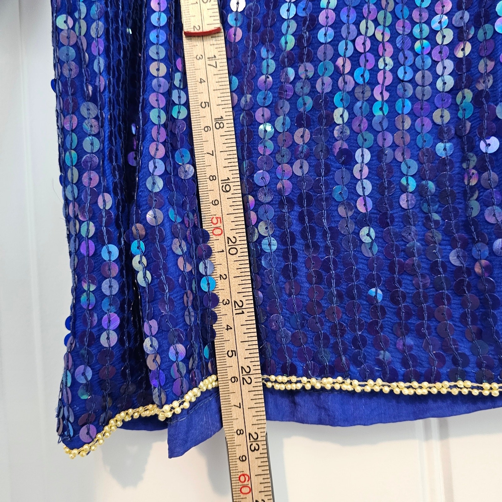 Vintage India Kings Blouse Womens Medium Blue Silk 80s Bright Sequins Beaded
