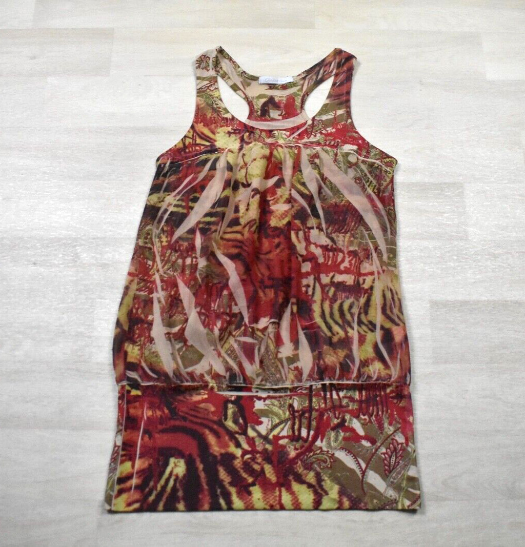 Y2K Charlotte Russe Tunic Top Racerback Bikercore Tiger Print Medium VTG 2000s