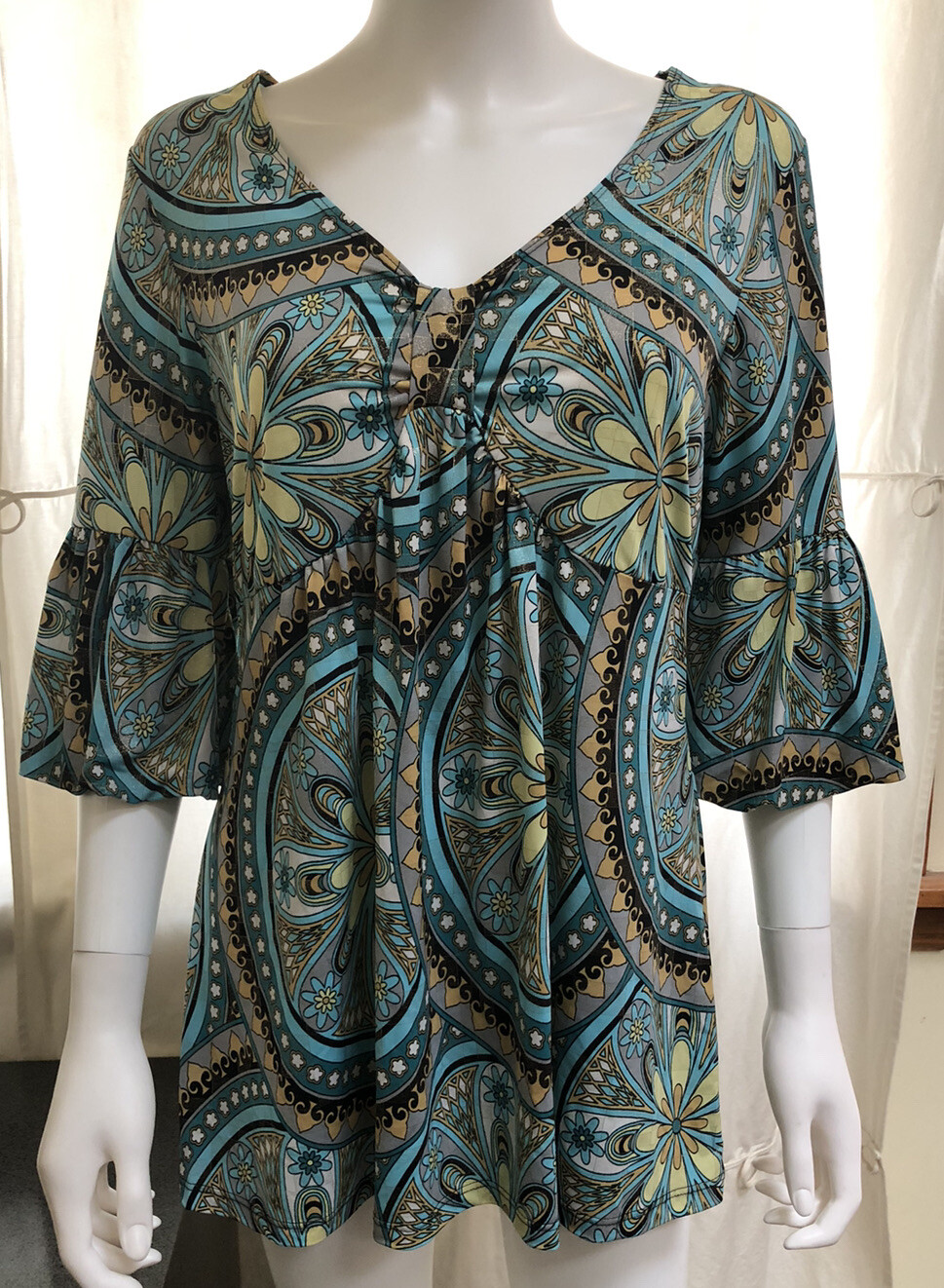 Vintage DRESS BARN Womens 3/4 Sleeve Top – Multi-Color Retro Mod – Size L