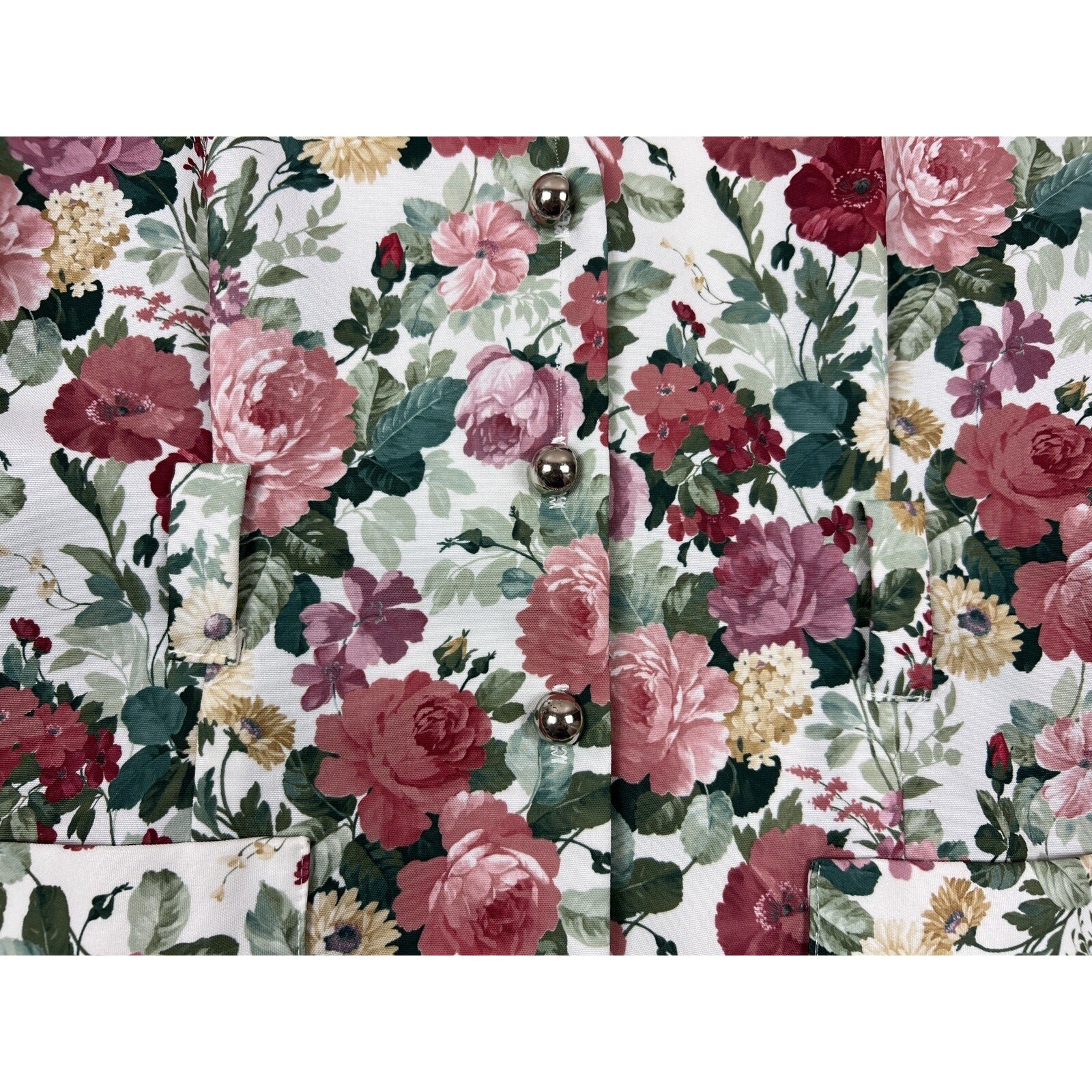 Classic Apparel Jacket Womens 12 White Floral Rose Print 3/4 Sleeve Button Front