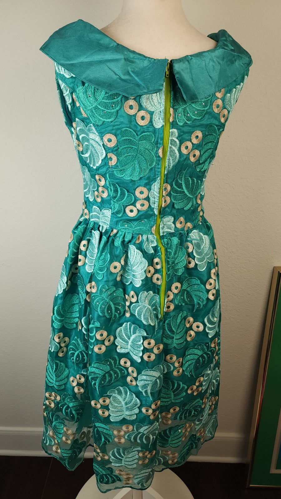 Vintage 1960s Tiki Lounge Cocktail Dress Handmade Hawaiian Resortwear Teal