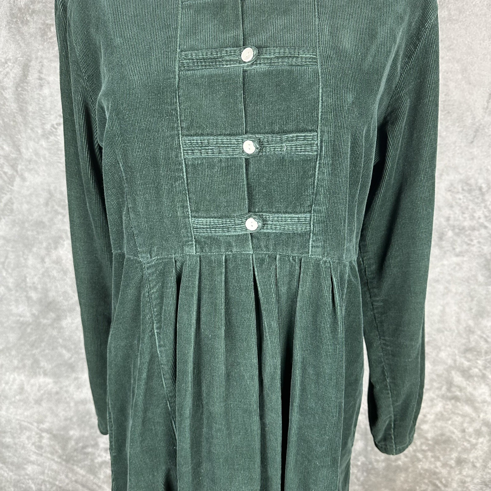 Vintage Corduroy Green Midi 10P Dress Renaissance Festival Prairie Boho Cottage