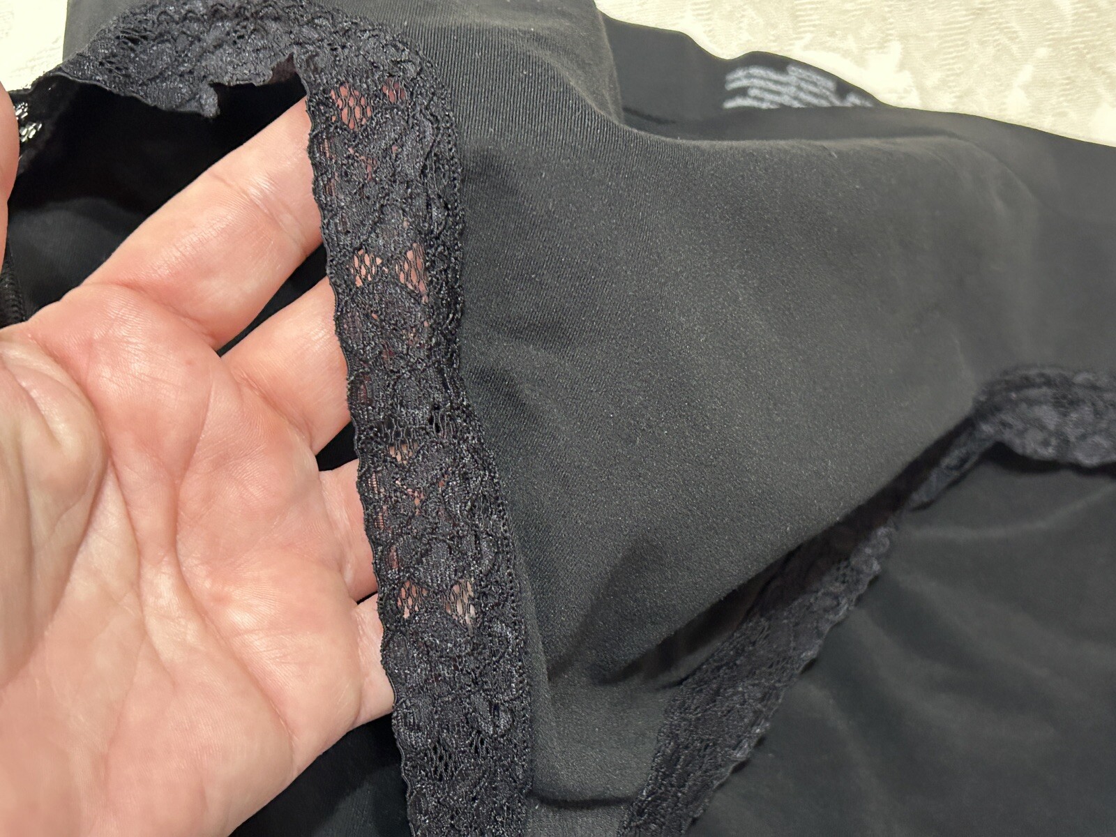Vtg CACIQUE Tactel Nylon Lace Trim Hi-Cut 18/20 Black Shaping Panties #258