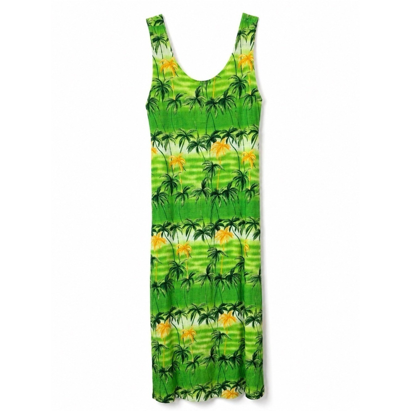 Vintage Y2K Hawaiian Palm Tree Maxi Dress XL USA Tropical Resort Beach Vacation