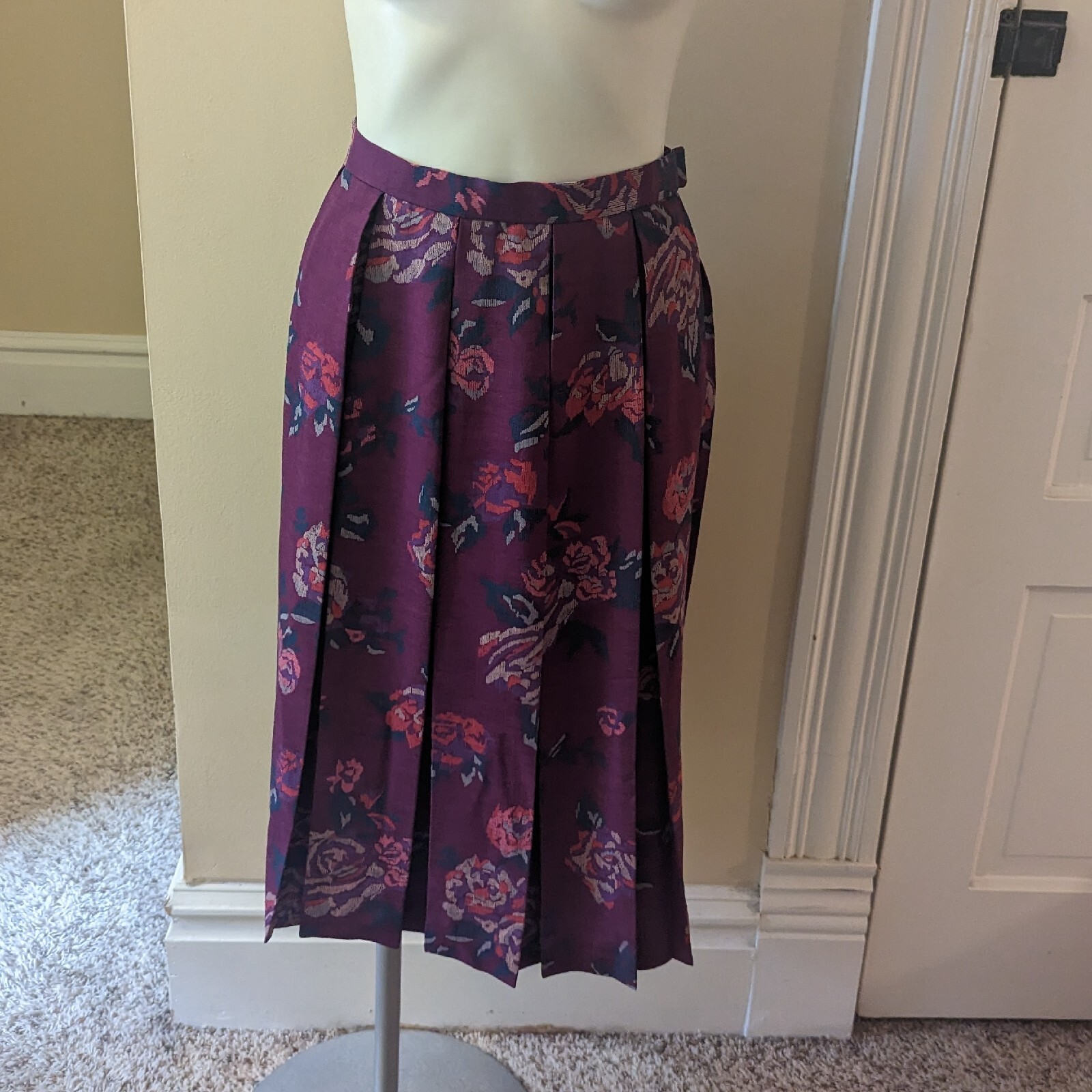Vintage Patchington purple floral print skirt suit set with scarf size 8