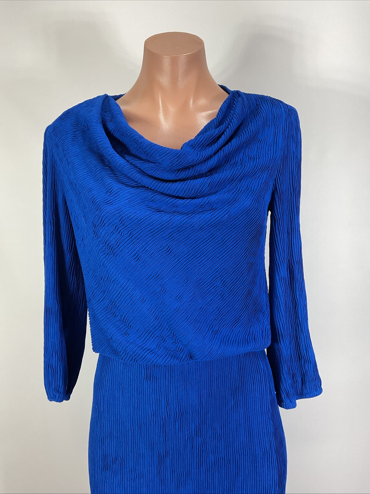 Leslie Fay Vintage Blouson Plisse Pleated Dress Secretary Unionmade 8P Cowl Neck