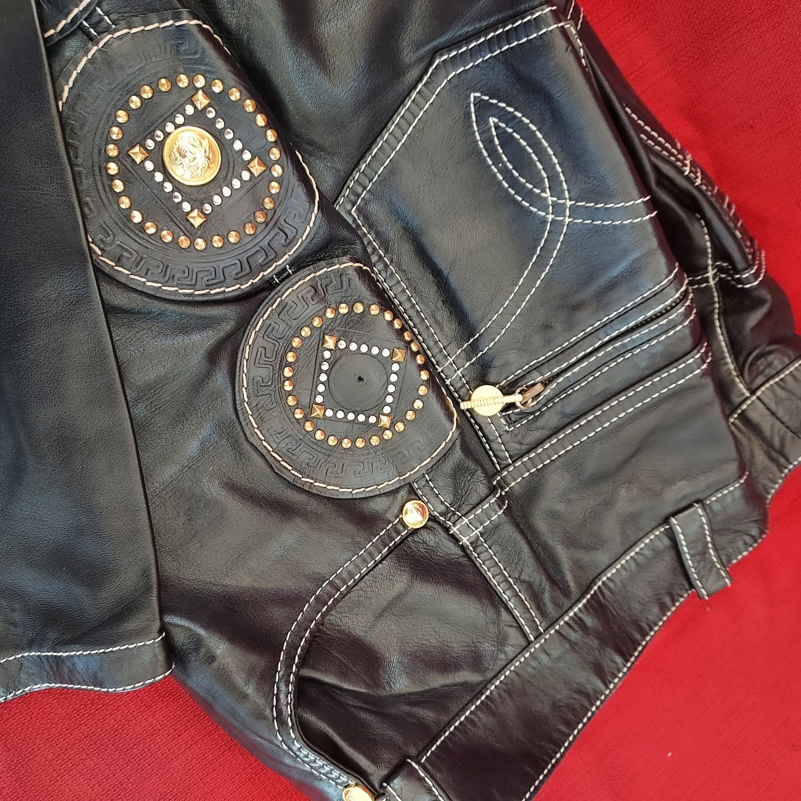 1991/92 GIANNI VERSACE COUTURE Black Leather Embroidered Studded Pants & Belt